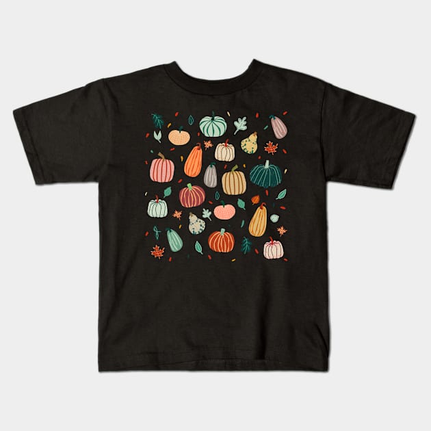 Pumpkins, autumn leaves. Thanksgiving, Halloween, fall illustration Kids T-Shirt by MugDesignStore